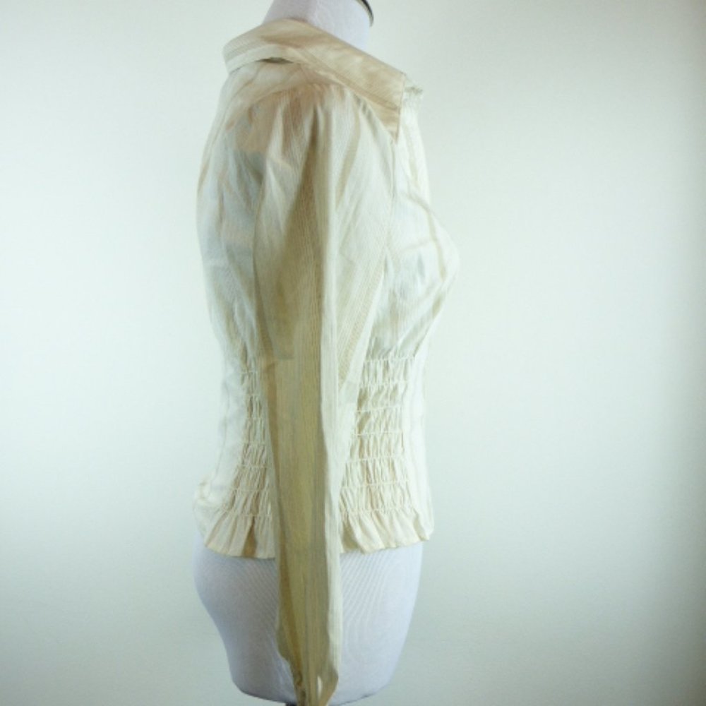 BEBE shirt beige white stripe long sleeve button up top NWT mod 70s vibe S - Picture 3 of 6